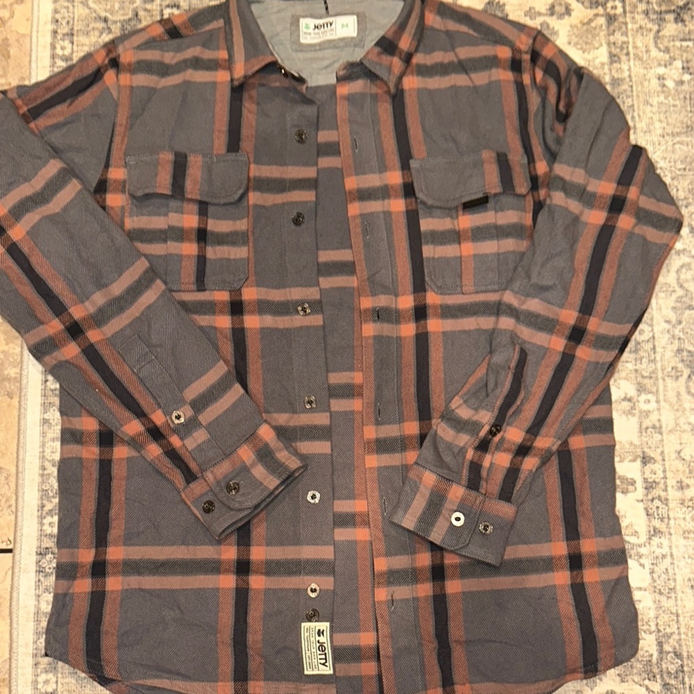 Nifty Plaid Button-Up Shirt - Gray and Orange